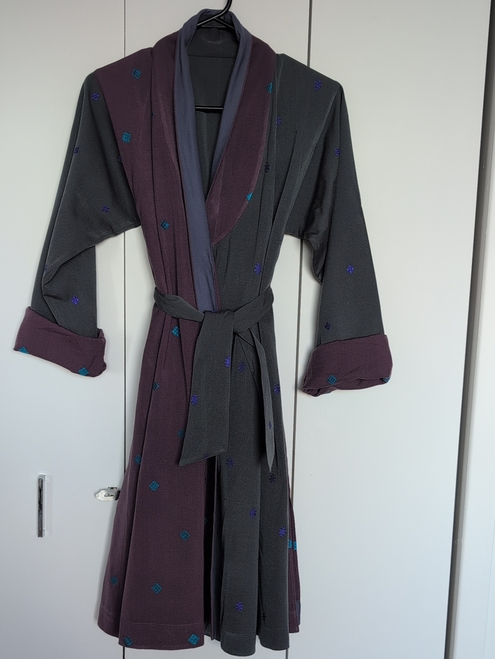 Women’s Two-Tone Black & Dark Plum Wrap Coatdress with Belt